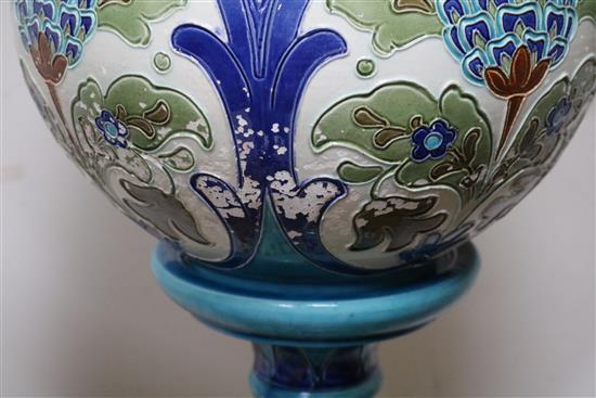 A Burmantofts faience Isnik style jardiniere and stand, c.1900, impressed marks including model numbers 2096 total height 84.5cm